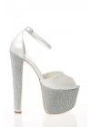Kadın Sedef Taşlarla Bezenmiş Yüksek Platform ve Yüksek Topuklu Arkası Kapalı  Şık Abiye Ayakkabı