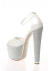Kadın Sedef Taşlarla Bezenmiş Yüksek Platform ve Yüksek Topuklu Arkası Kapalı  Şık Abiye Ayakkabı