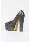 Kadın Platin  Komple Taşlarla Bezenmiş Yüksek Platform  Kapalı  Burunlu  Kalın Topuklu Şık Ayakkabı