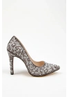 Kadın Platin  İnci Taşlarla Bezenmiş  İNCE Topuklu Sivri Burunlu Şık  Stiletto