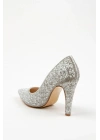 Kadın Gümüş  İnci Taşlarla Bezenmiş  İNCE Topuklu Sivri Burunlu Şık  Stiletto
