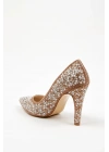 Kadın Altın  İnci Taşlarla Bezenmiş  İNCE Topuklu Sivri Burunlu Şık  Stiletto