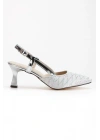 Kadın Gümüş İNCE Topuklu Sivri Burunlu Şık Stiletto