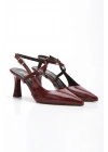 Kadın Bordo Rugan İnce Topuklu Sivri Burunlu Arkası Açık Şık Stiletto