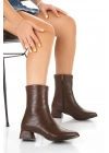 Kadın Kahve Suni Deri Cilt Sivri Burunlu Kalın Topuklu Rahat Kışlık Bot