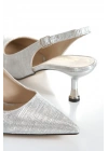 Kadın Gümüş 5 cm İnce Galvaniz Topuklu Rahat Stiletto ve Çanta Kombini