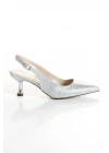 Kadın Gümüş Su yolu 5 cm İnce Galvaniz Topuklu Rahat Stiletto