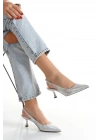 Kadın Gümüş Su yolu 5 cm İnce Galvaniz Topuklu Rahat Stiletto