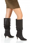 Kadın Siyah Suni Deri Cilt Sivri Burunlu İnce Topuklu Rahat Körüklü Çizme
