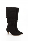 Kadın Siyah Süet Sivri Burunlu İnce Topuklu Rahat Körüklü Çizme