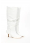 Kadın Beyaz Suni Deri Cilt Sivri Burunlu İnce Topuklu Rahat Körüklü Çizme