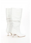 Kadın Beyaz Suni Deri Cilt Sivri Burunlu İnce Topuklu Rahat Körüklü Çizme