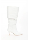 Kadın Beyaz Suni Deri Cilt Sivri Burunlu İnce Topuklu Rahat Körüklü Çizme