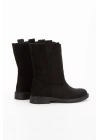 Kadın Siyah Süet Kalın Tabanlı Fermuarsız Rahat ve Şık Çekme Bot