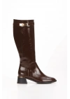 Kadın Kahverengi Rugan Sivri Burunlu Şık Toka Detaylı Rahat Çizme