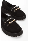 Kadın Siyah Süet Şık Fiyonk Detaylı Rahat Loafer Ayakkabı