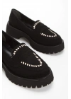 Kadın Siyah Süet Kalın Tabanlı Rahat Loafer Ayakkabı