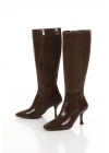 Kadın Kahverengi  Rugan Küt Burunlu İnce Kadeh Topuklu Rahat ve Şık Çizme