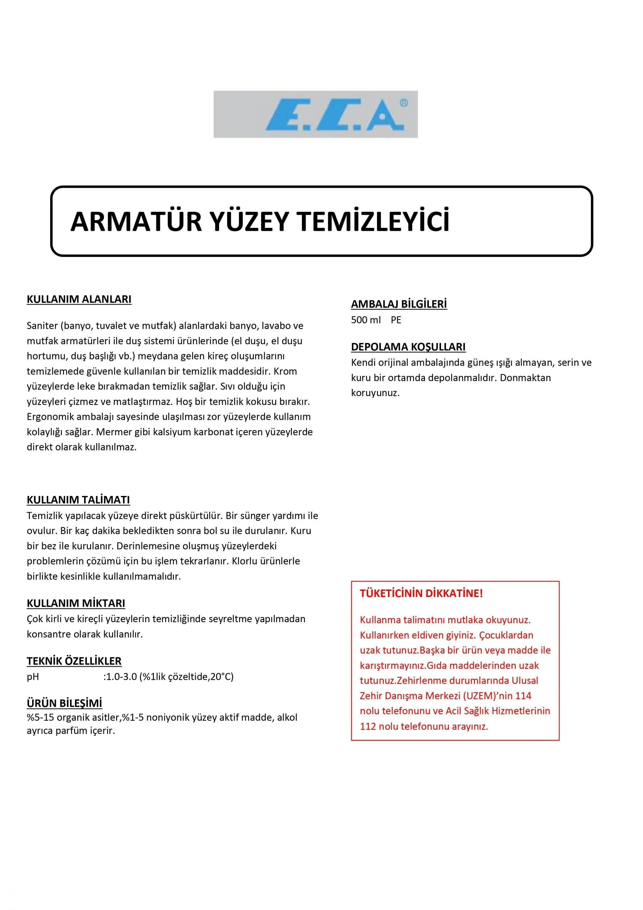 ECA Armatür Yüzey Temizleyici