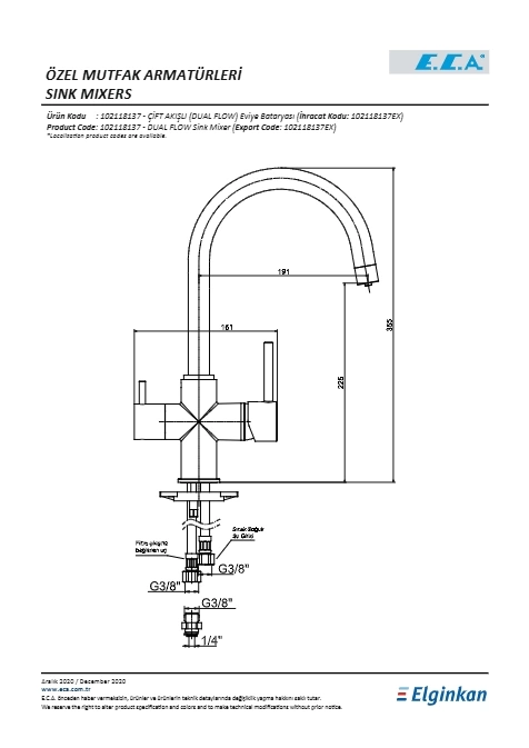 Eca Çift Akışlı (dual Flow) Eviye Bataryası