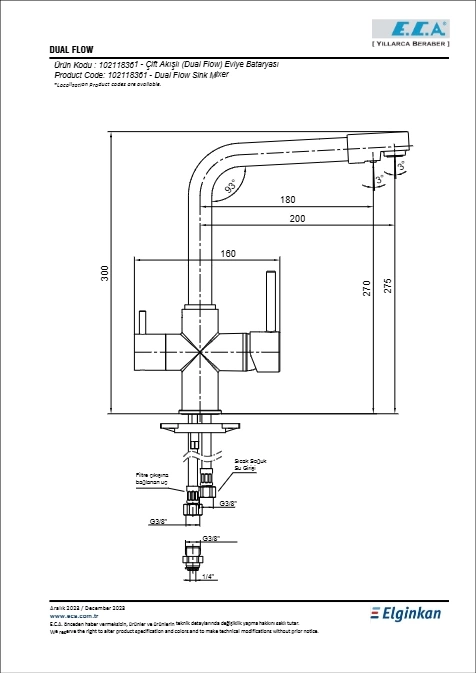 Eca Çift Akışlı Dual Flow Eviye Bataryası