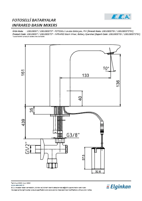 Eca Compact Fotoselli Lavabo Bataryası Pilli