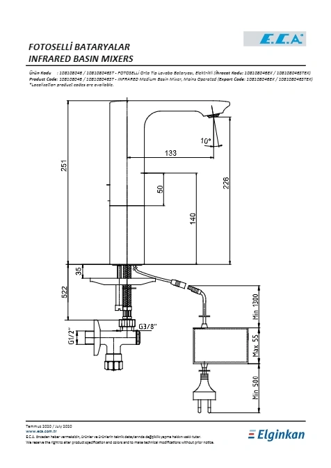 Eca Compact Fotoselli Orta Boy Lavabo Bataryası Elektrikli