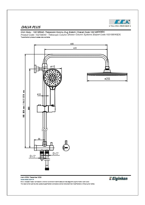 Eca Dalia Plus Teleskobik Kolonlu Duş S.255