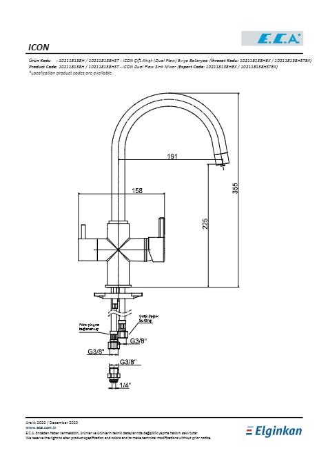 Eca İcon Çift Akışlı (dual Flow) Eviye Batarya