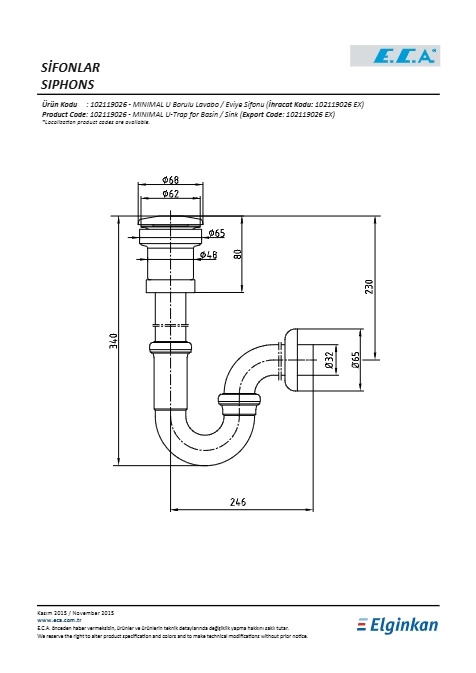 Eca Minimal Kuğu Borulu Lavabo/Eviye Sifonu