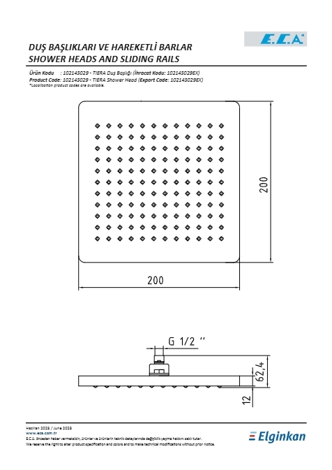 Eca Tiera Duş Başlığı 200x200