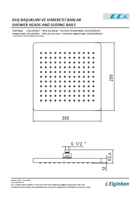 Eca Tiera Duş Başlığı Mat Siyah 200x200