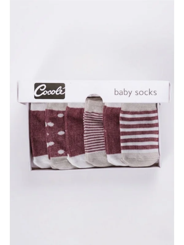 Cocole Socks Kız Bebek Çorabı Kutulu 6’lı Set Pamuklu Bordo 0-1 Yaş