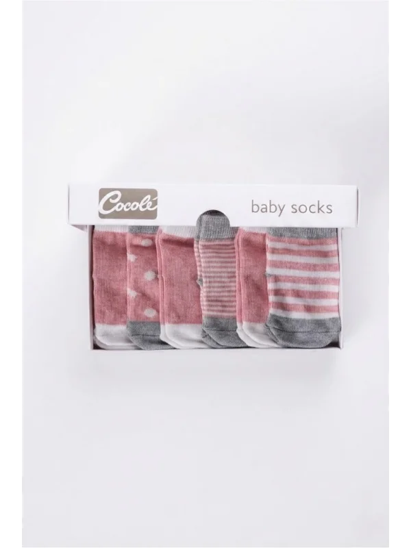 Cocole Socks Kız Bebek Çorabı Kutulu 6’lı Set Pamuklu Mercan 0-1 Yaş