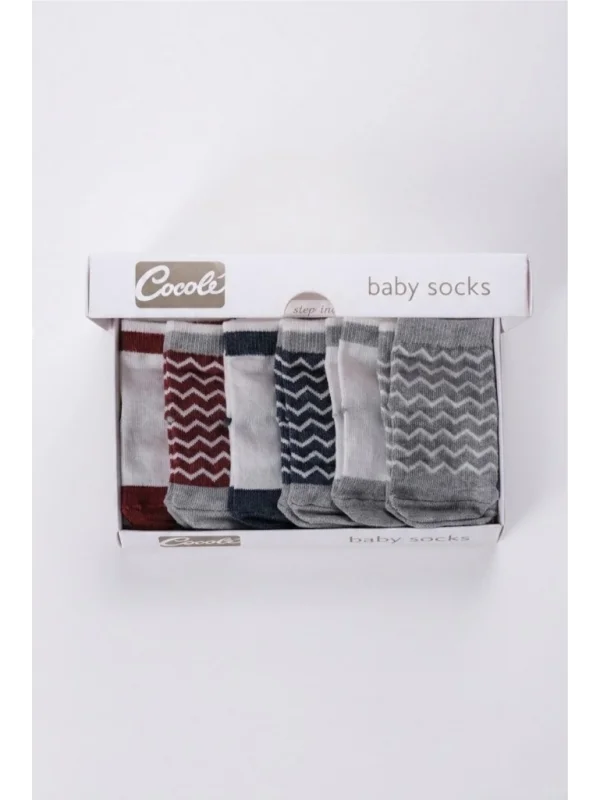 Cocole Socks Erkek Bebek Çorabı Kutulu 6’lı Set Pamuklu Zigzag 0-1 Yaş