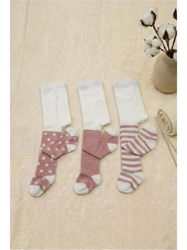 Cocole Socks Kız Bebek Külotlu Çorabı 3lü Set Pamuklu Mercan 0-24 Ay