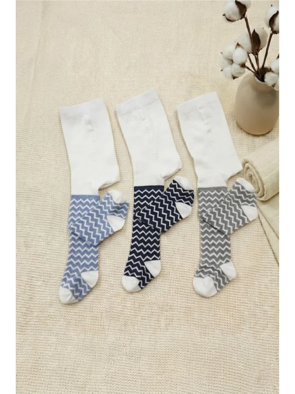 Cocole Socks Erkek Bebek Külotlu Çorabı 3lü Set Pamuklu Zigzag 0-24 Ay
