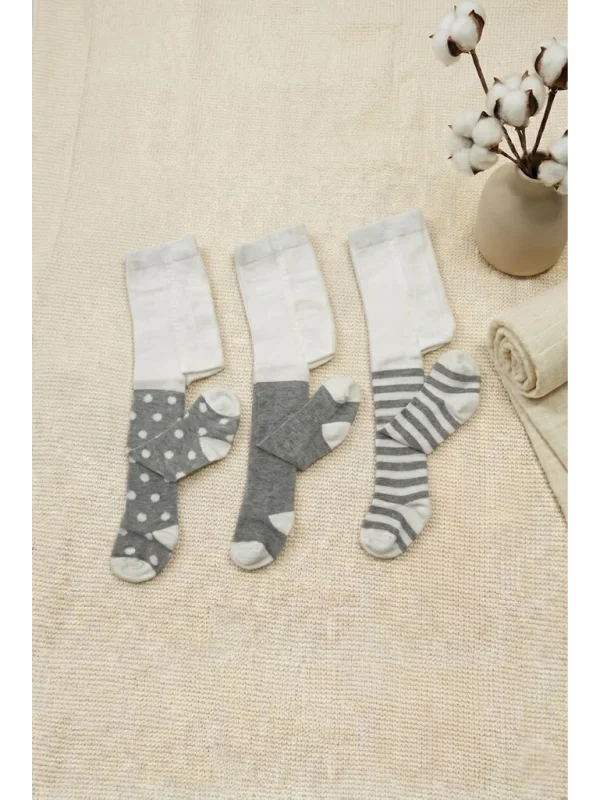 Cocole Socks Erkek Bebek Külotlu Çorabı 3lü Set Pamuklu Gri 0-24 Ay