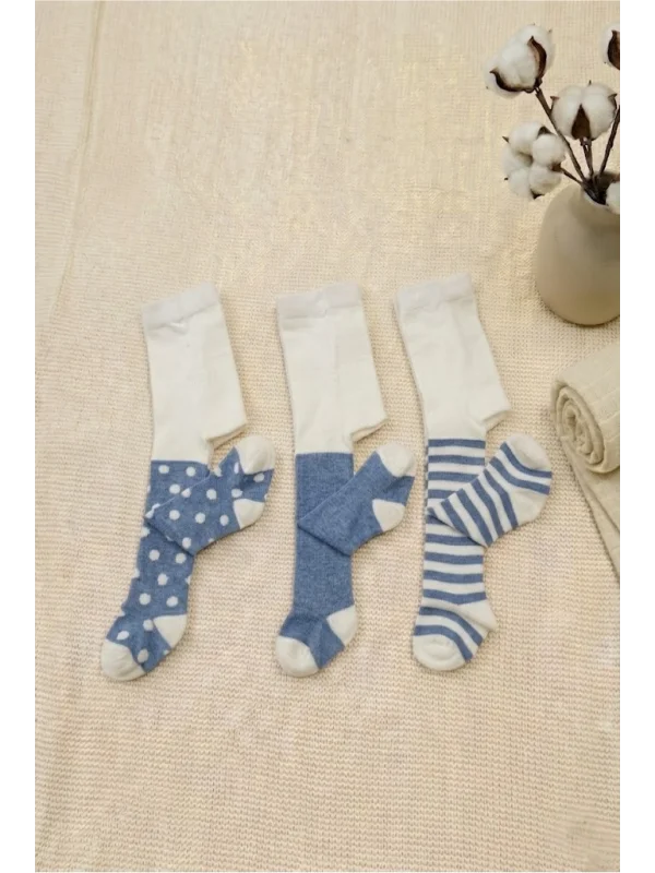 Cocole Socks Erkek Bebek Külotlu Çorabı 3lü Set Pamuklu Mavi 0-24 Ay