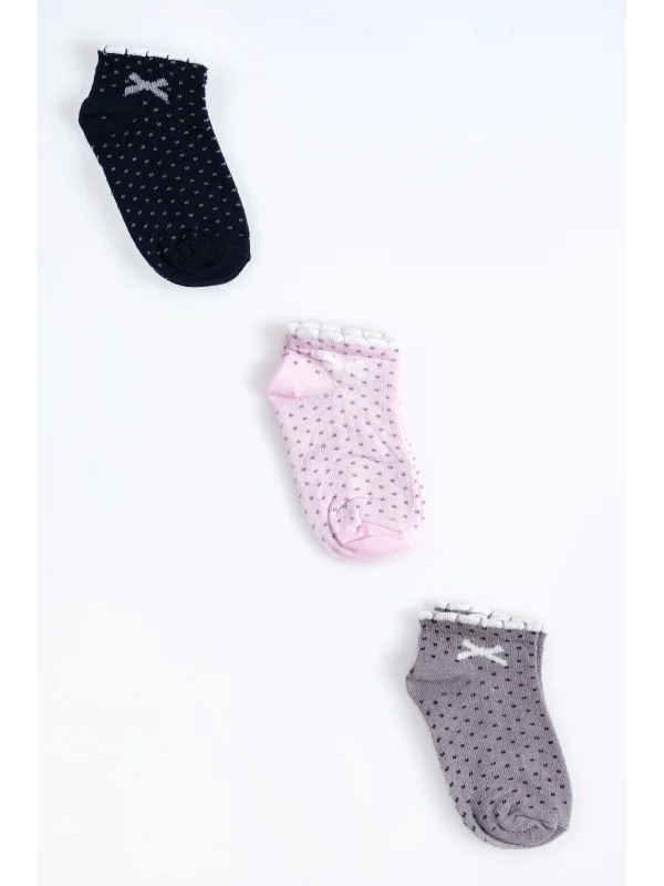 Cocole Socks Kız Bebek Patik Çorabı 3’lü Set – Pamuklu Minik Fiyonk Desenli