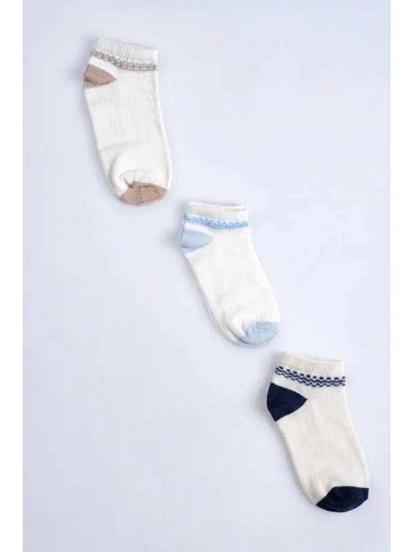 Cocole Socks Erkek Bebek Patik Çorabı 3’lü Set – Pamuklu Zincirli Örüntü Desenli