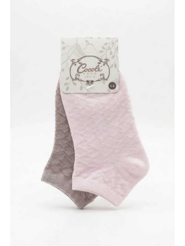 Cocole Socks Kız Bebek Patik Çorabı 2li Set Pamuklu Pudra Pembe & Mürdüm Rengi Baklava Desenli