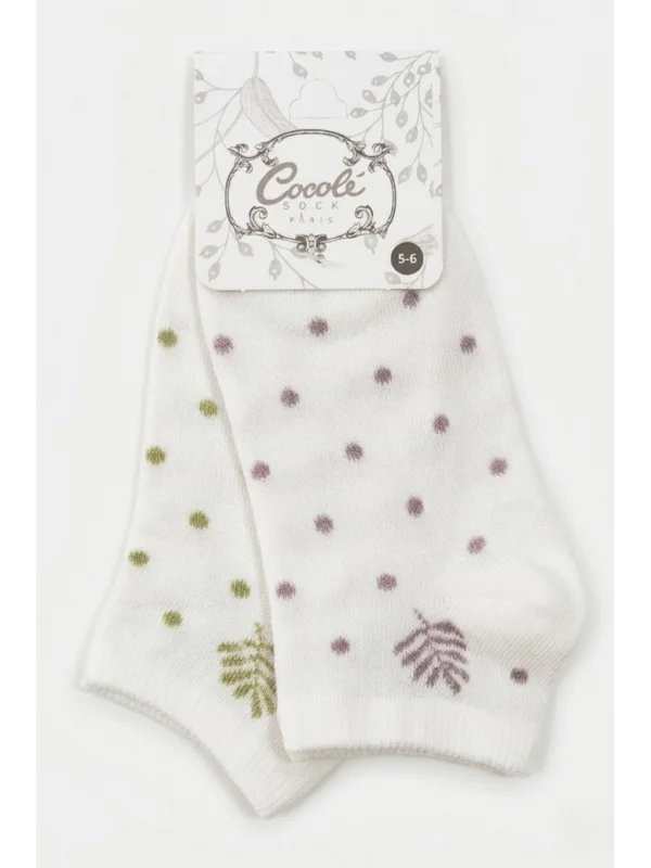 Cocole Socks Kız Bebek Patik Çorabı 2’li Set Pamuklu Yeşil & Lila Puantiye Desenli