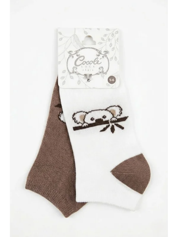Cocole Socks Çocuk Patik Çorabı 2’li Set Pamuklu Ekru & Kahverengi Koala Desenli