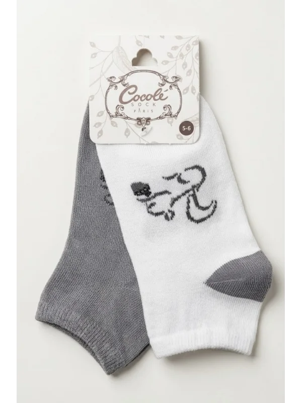 Cocole Socks Erkek Çocuk Patik Çorabı 2’li Set Beyaz & Gri Sincap Desenli