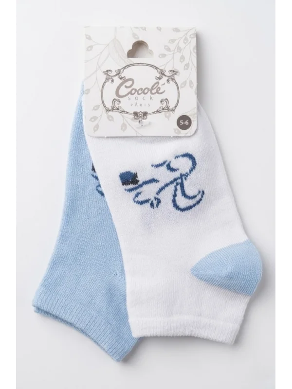 Cocole Socks Erkek Çocuk Patik Çorabı 2’li Set Beyaz & Mavi Sincap Desenli