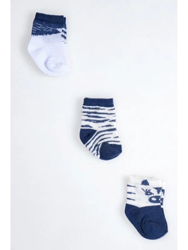 Cocole Socks Erkek Çocuk Soket Çorabı 3’lü Set – Pamuklu Soyut Figür Desenli