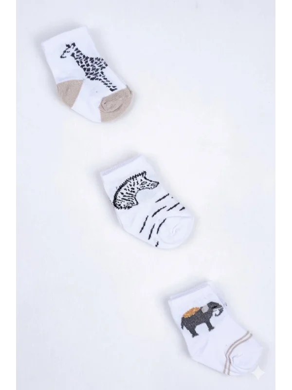 Cocole Socks Erkek Çocuk Soket Çorabı 3’lü Set – Pamuklu Safari & Hayvan Figürü Desenli