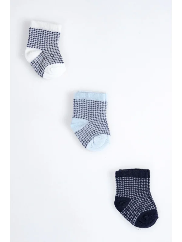 Cocole Socks Erkek Çocuk Soket Çorabı 3’lü Set – Pamuklu Klasik Seri & Kazayağı Desenli