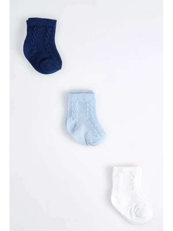 Cocole Socks Erkek Çocuk Soket Çorabı 3’lü Set – Pamuklu Klasik Seri & Saç Örgü Desenli